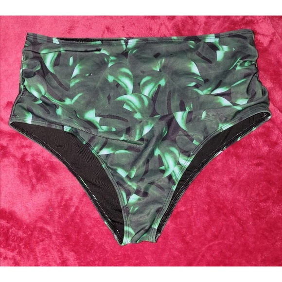 Other - High waisted Bikini bottoms large, green palm leaves
